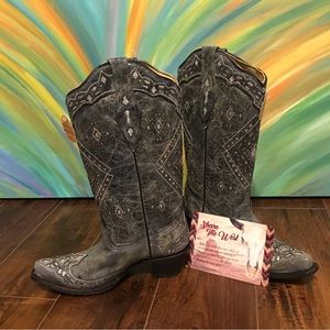 Cowgirl Boots-Corral Ladies Brandy Grey Black & Silver Glitter Inlay. Never worn